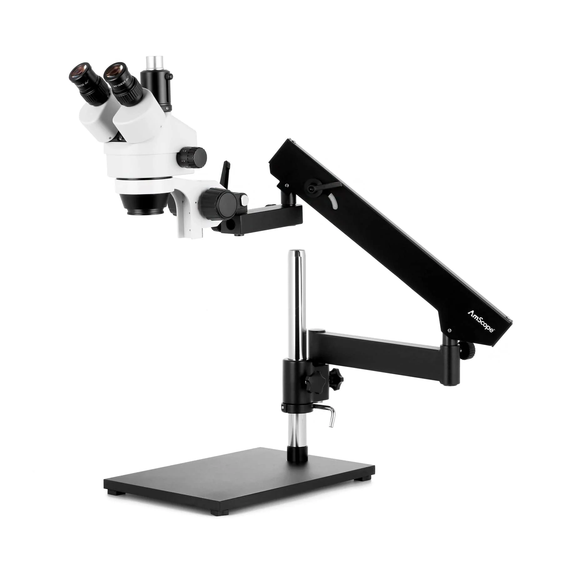 AmScope SM-7 Series Articulating Zoom Trinocular Stereo Microscope 7X-45X Magnification on Articulating Stand with Fluorescent Ring Light - Image 3