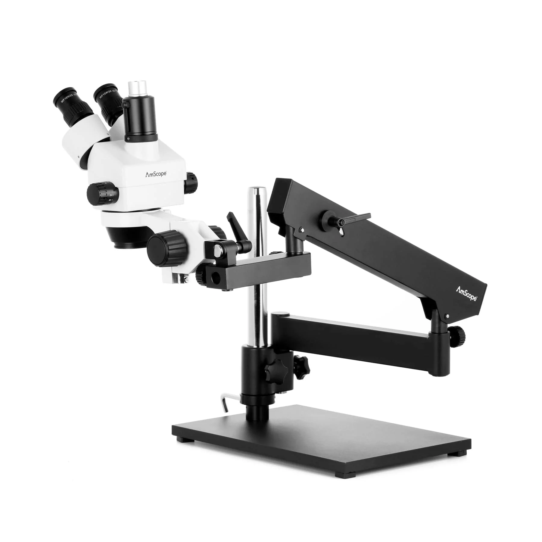AmScope SM-7 Series Articulating Zoom Trinocular Stereo Microscope 7X-45X Magnification on Articulating Stand with Fluorescent Ring Light - Image 8
