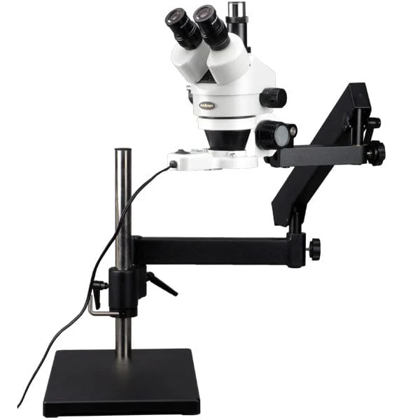 AmScope SM-7 Series Articulating Zoom Trinocular Stereo Microscope 3.5X-90X Magnification on Articulating Stand with Fluorescent Ring Light - Image 9