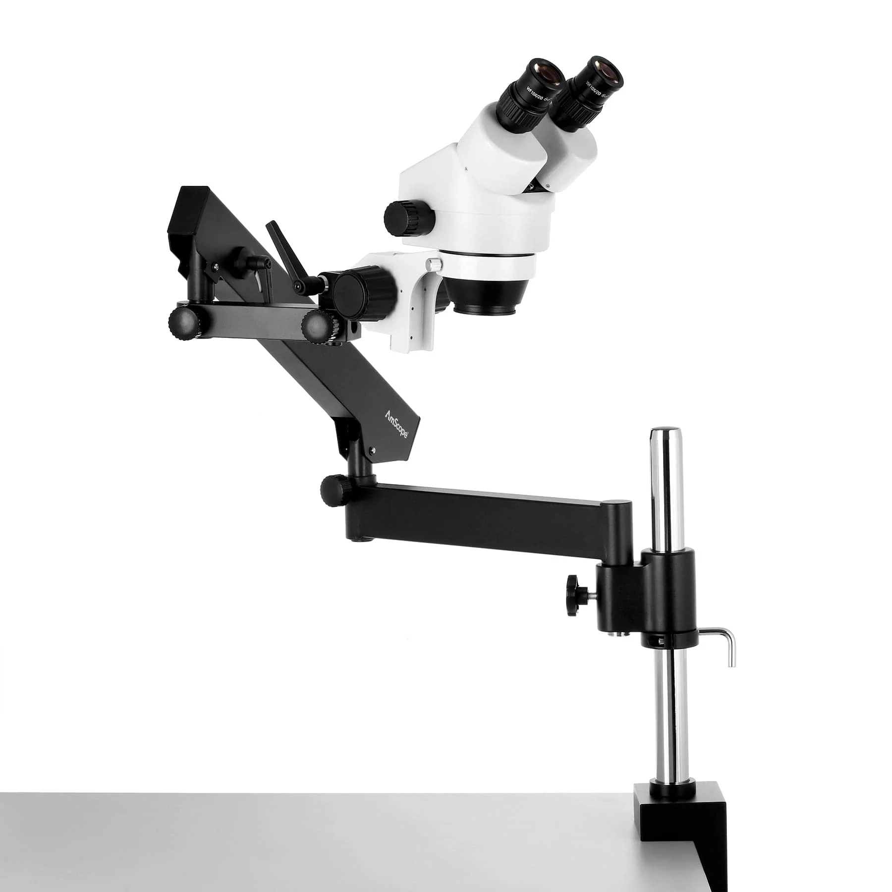 AmScope SM-8 Series Binocular Zoom Stereo Microscope 7X-45X Magnification With Articulating Arm Pillar Clamp and 144-LED Light - Image 7