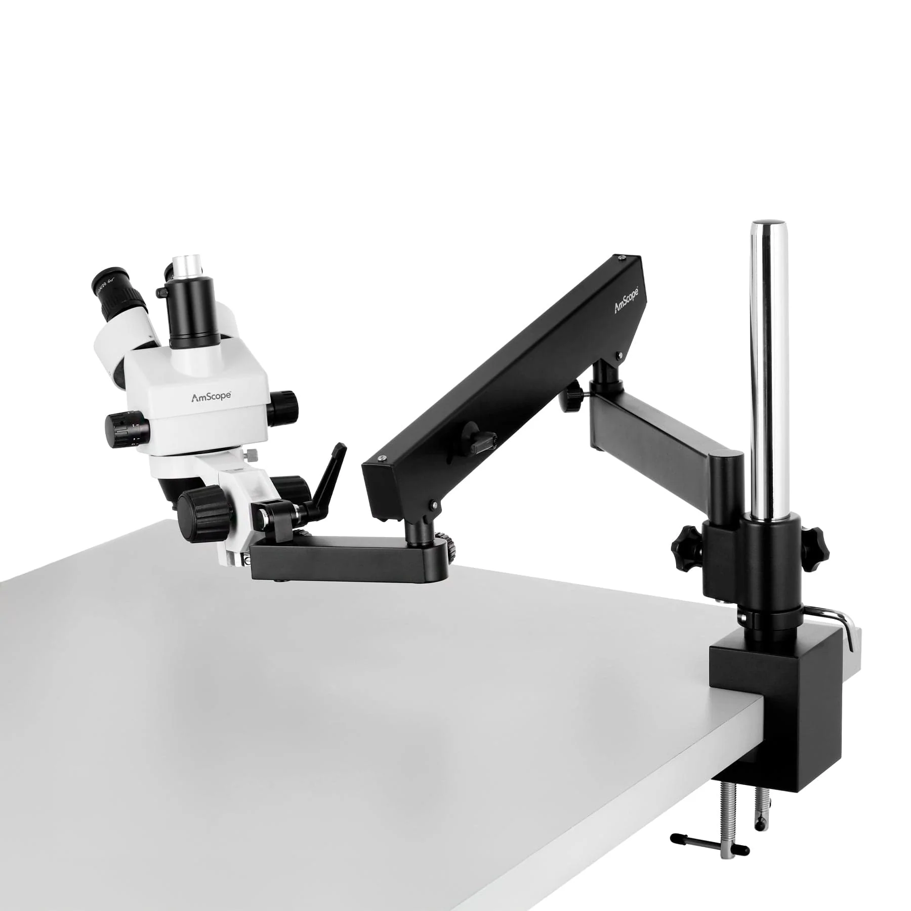 AmScope SM-8T Series Simul-Focal Zoom Stereo Microscope 3.5X-90X Magnification on Articulating Arm With 144-LED + 5MP Camera - Image 10