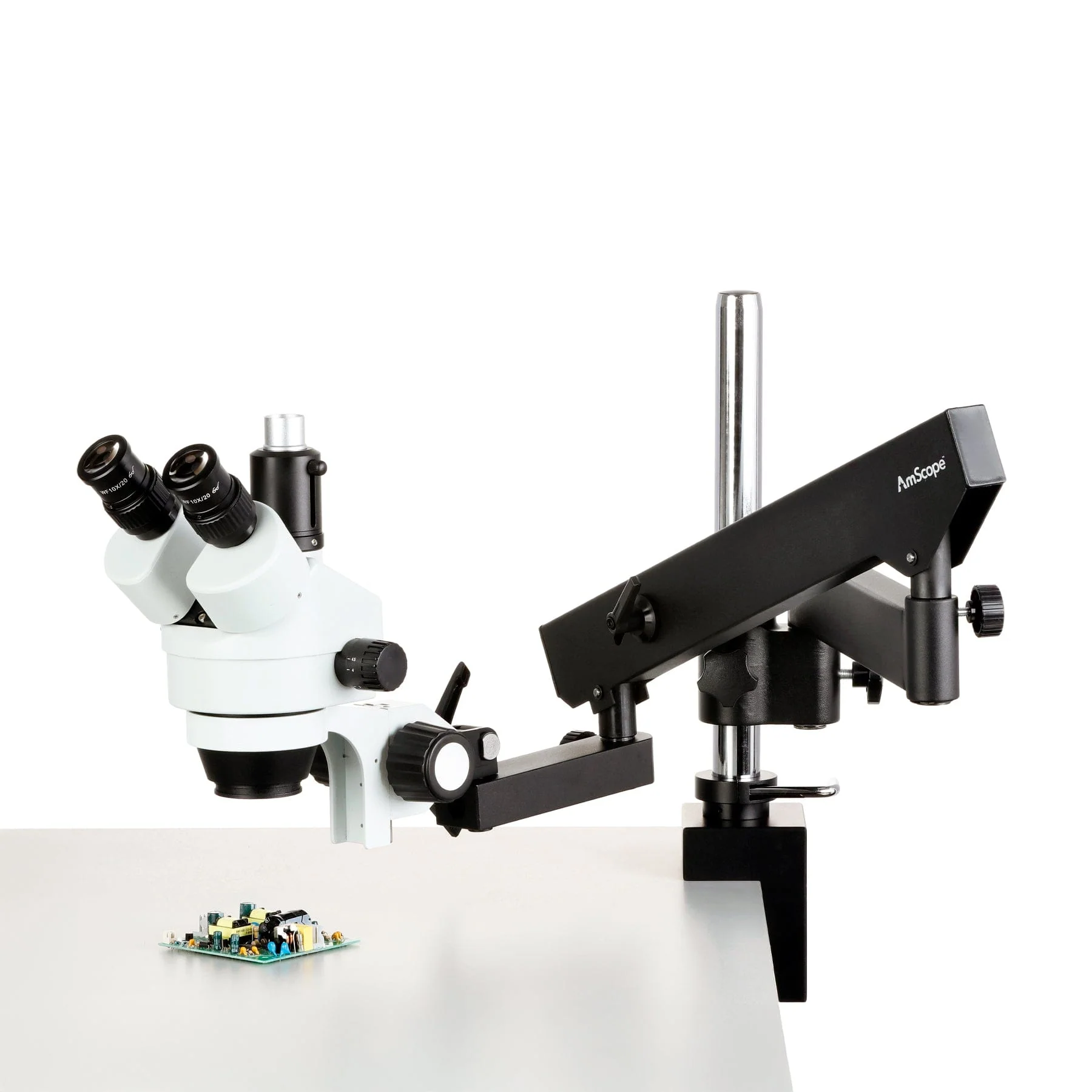 AmScope SM-8T Series Simul-Focal Zoom Stereo Microscope 3.5X-90X Magnification on Articulating Arm With 144-LED + 5MP Camera - Image 11