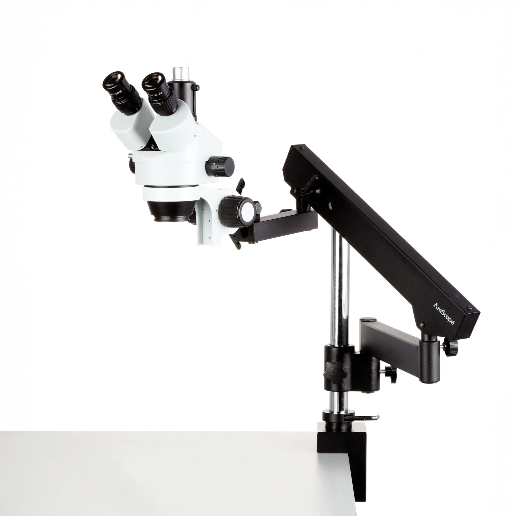 AmScope SM-8T Series Simul-Focal Zoom Stereo Microscope 3.5X-90X Magnification on Articulating Arm With 144-LED + 5MP Camera - Image 12
