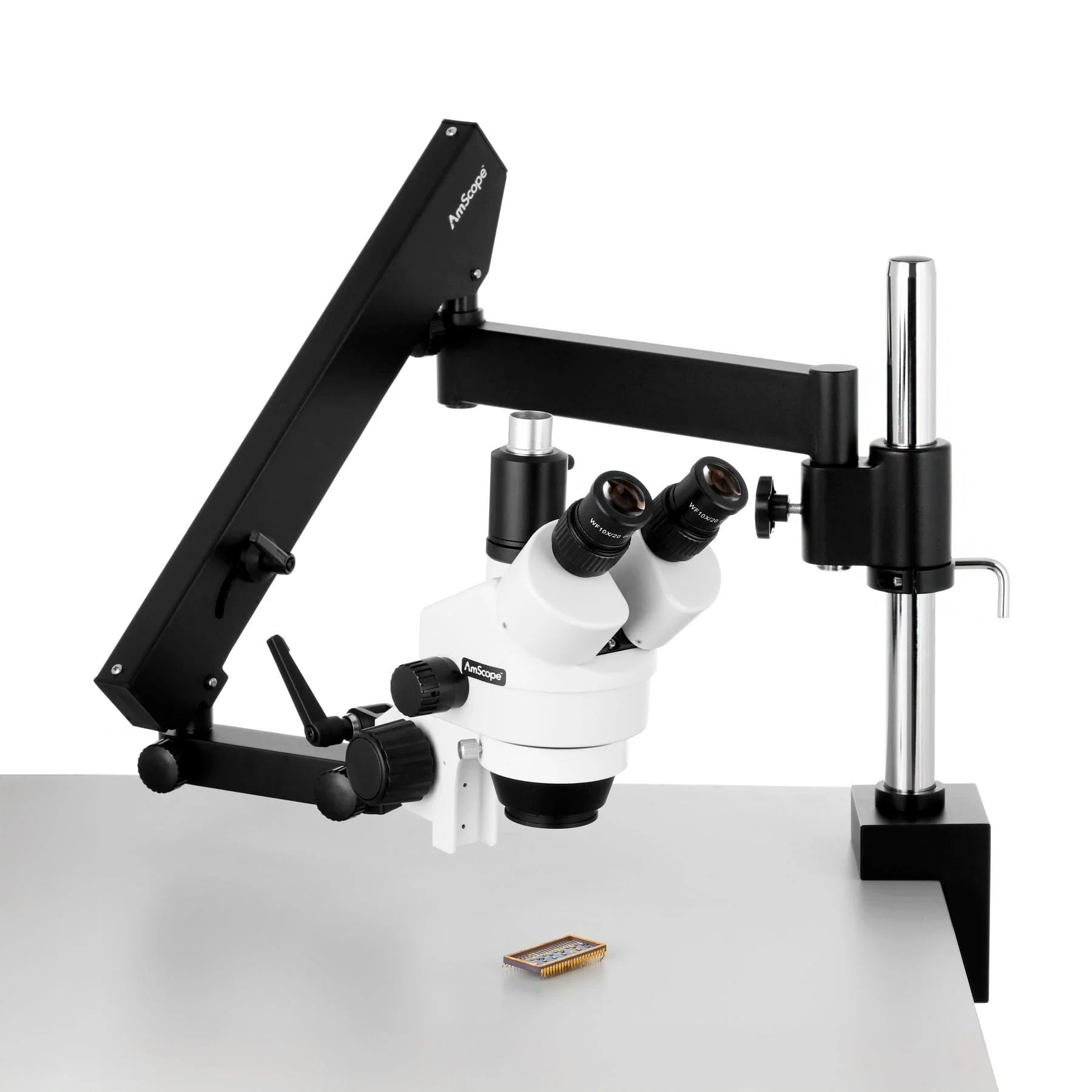 AmScope SM-8T Series Simul-Focal Zoom Stereo Microscope 3.5X-90X Magnification on Articulating Arm With 144-LED + 5MP Camera - Image 6