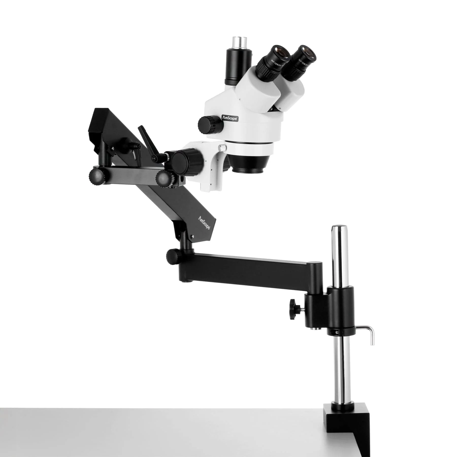 AmScope SM-8T Series Simul-Focal Zoom Stereo Microscope 3.5X-90X Magnification on Articulating Arm With 144-LED + 5MP Camera - Image 8