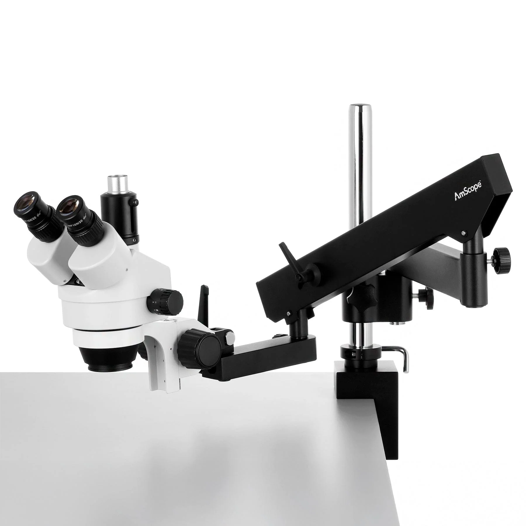 AmScope SM-8 Series Zoom Trinocular Stereo Microscope 3.5X-90X Magnification on Articulating Arm Pillar Clamp with 144-LED and 1.3MP Digital Camera - Image 5