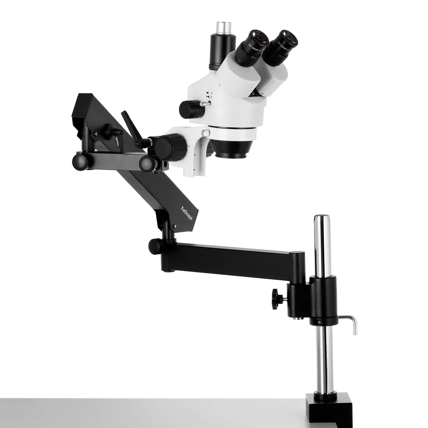 AmScope SM-8 Series Zoom Trinocular Stereo Microscope 3.5X-90X Magnification on Articulating Arm Pillar Clamp with 144-LED and 1.3MP Digital Camera - Image 7
