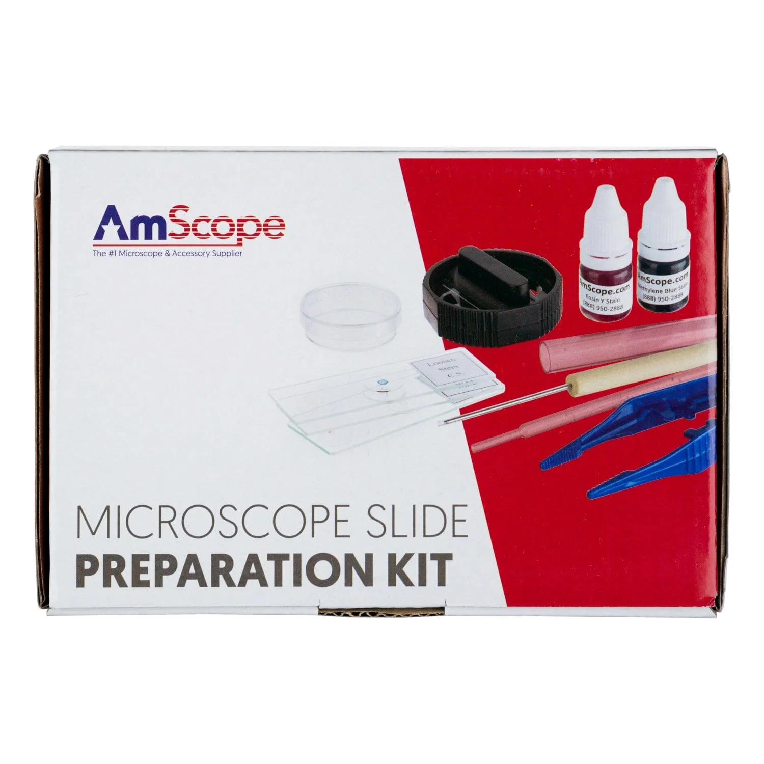 AmScope Microscope Slide Preparation Kit Including Slides, Stains - Image 4