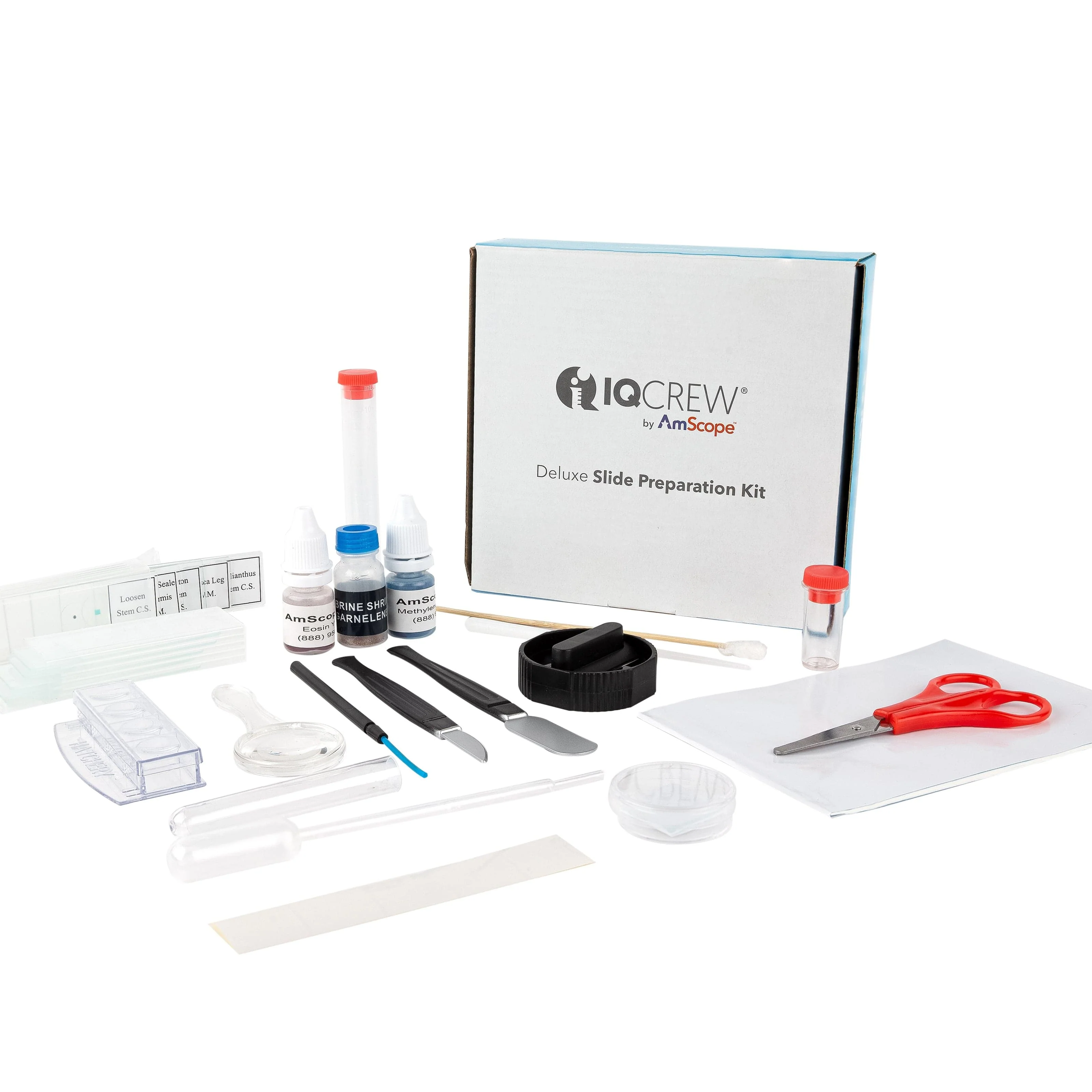 AmScope Outlet 40-Piece Deluxe Microscope Slide Kit with Stains and Shrimp Hatchery