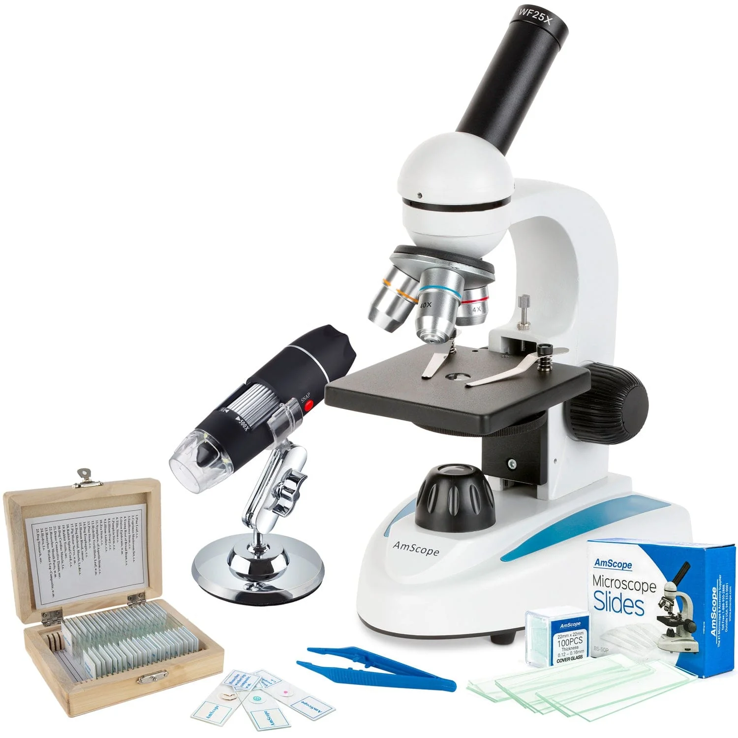 Amscope VB-M149C-SLVR Monocular Compound Microscope for Kids STEM Education Microscopes, Student Lab Microscopes, Biological Science Microscopes