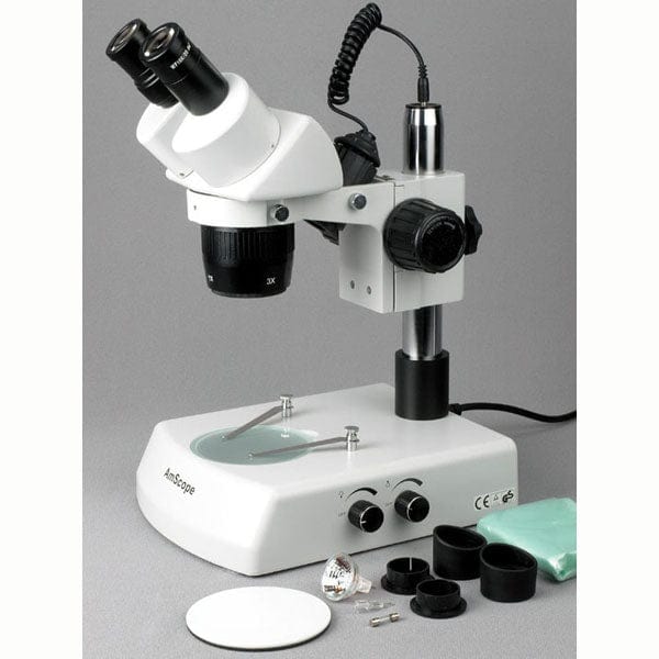 AmScope SW-2 Series Super Widefield Binocular Stereo Microscope 10X-30X Magnification on Pillar Stand with Top & Bottom Lights - Image 3