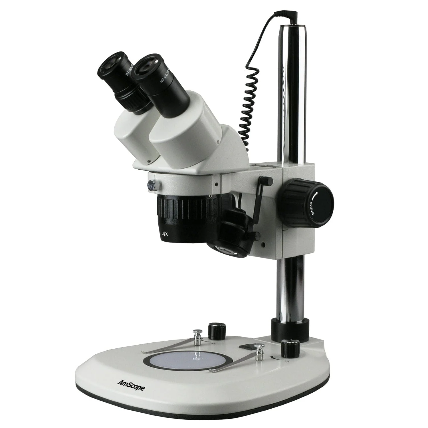 AmScope SW-2B Series Super Widefield Stereo Microscope 10X-30X Magnification on Pillar Stand with Top & Bottom LED Lights