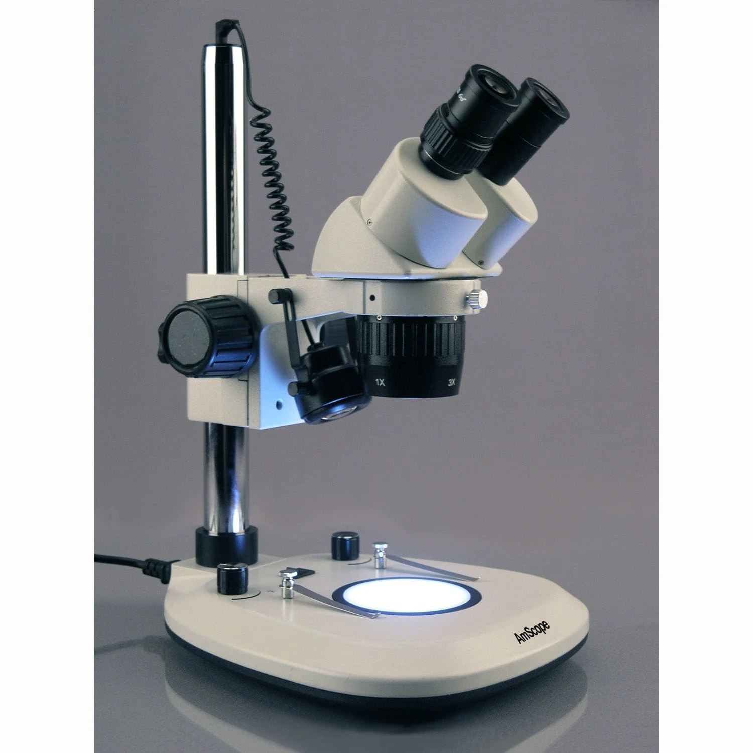 AmScope SW-2B Series Super Widefield Stereo Microscope 10X-30X Magnification on Pillar Stand with Top & Bottom LED Lights - Image 4