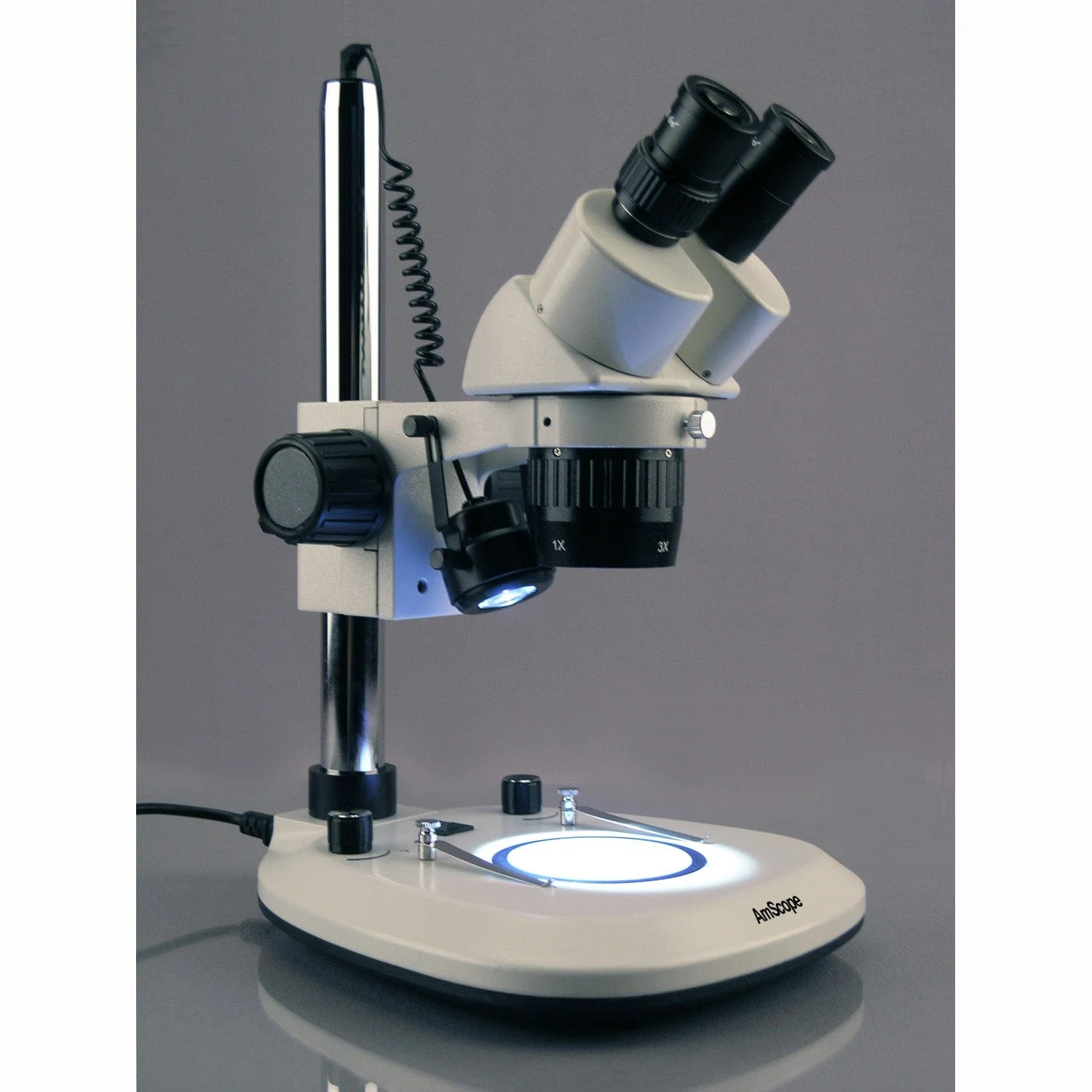 AmScope SW-2B Series Super Widefield Stereo Microscope 10X-30X Magnification on Pillar Stand with Top & Bottom LED Lights - Image 6