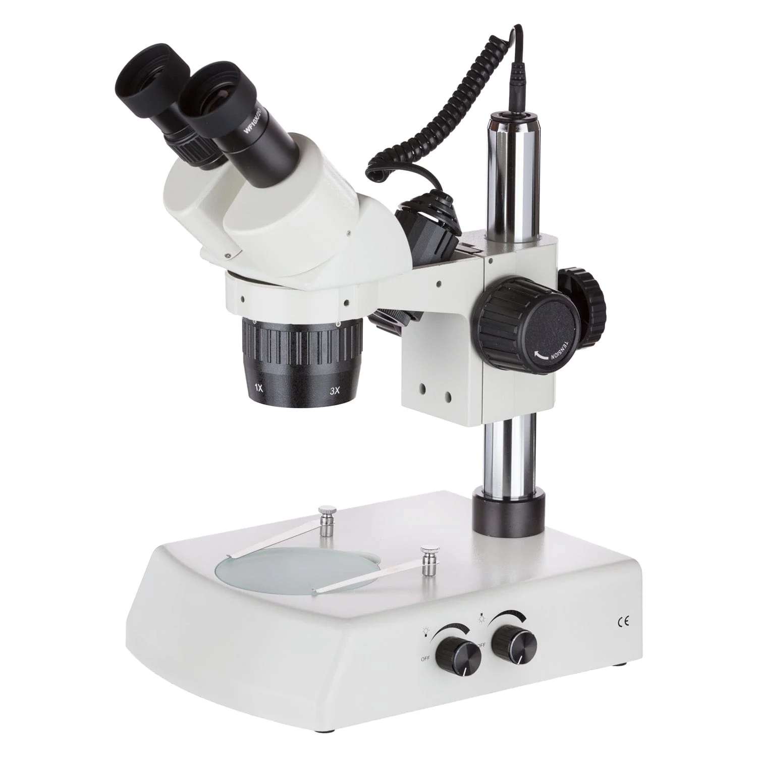AmScope SW-2B Series Super Widefield Stereo Microscope 10X-30X Magnification on Pillar Stand With Halogen Top/Bottom Lights