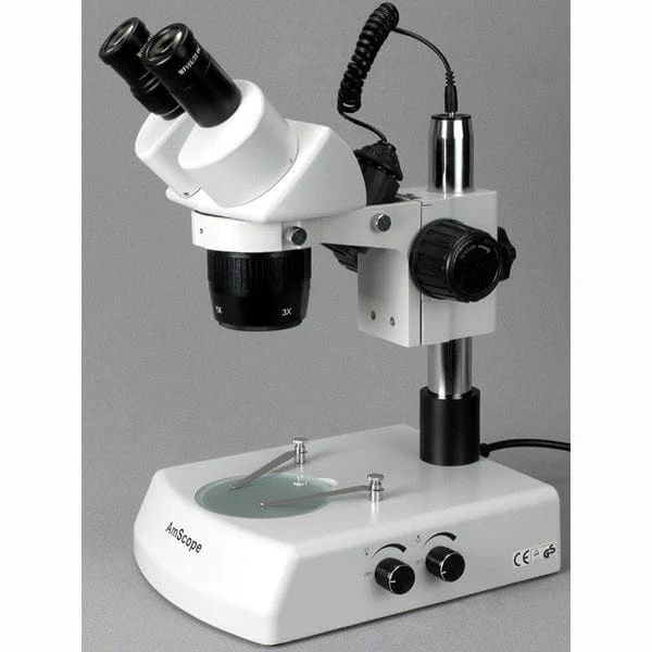 AmScope SW-2 Series Super Widefield Binocular Stereo Microscope 10X-20X-30X-60X Magnification on Pillar Stand with Top & Bottom Lights - Image 4