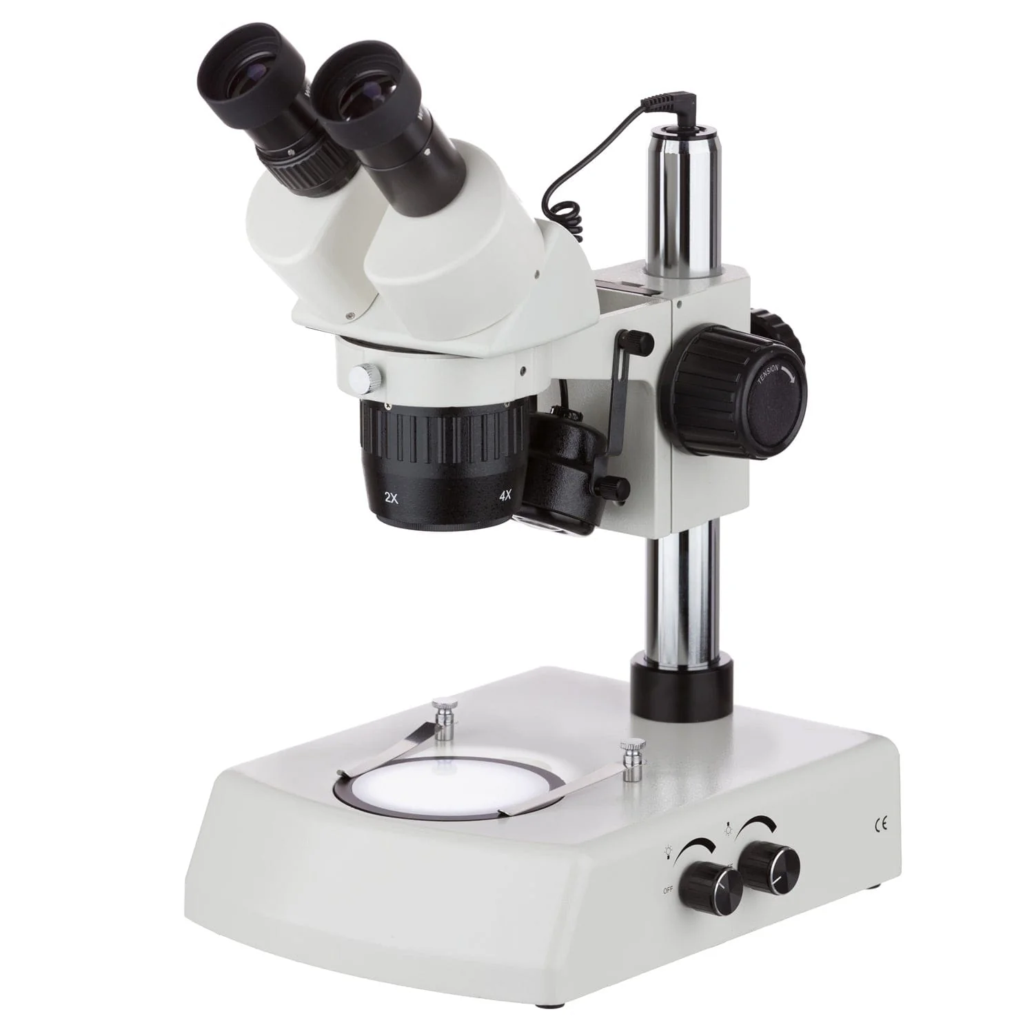 AmScope SW-2 Series Super Widefield Binocular Stereo Microscope 20X-40X Magnification on Pillar Stand with Top & Bottom LED Lights