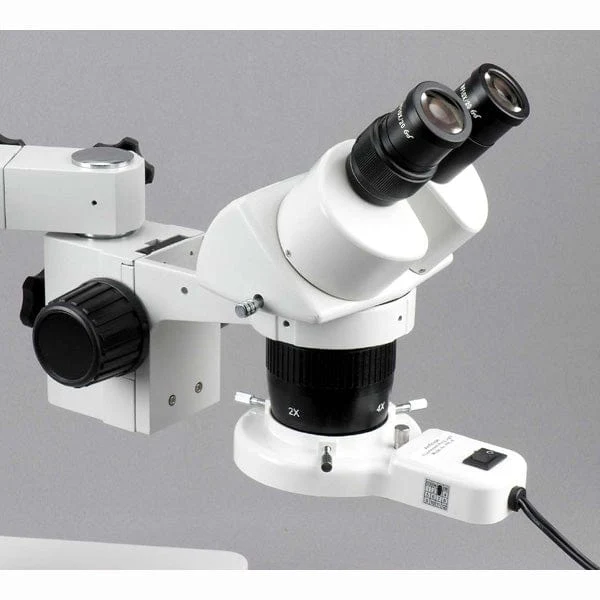 AmScope SW-3B Series Binocular Stereo Microscope 10X & 30X Magnification on Single-Arm Boom Stand with Ring Light - Image 6