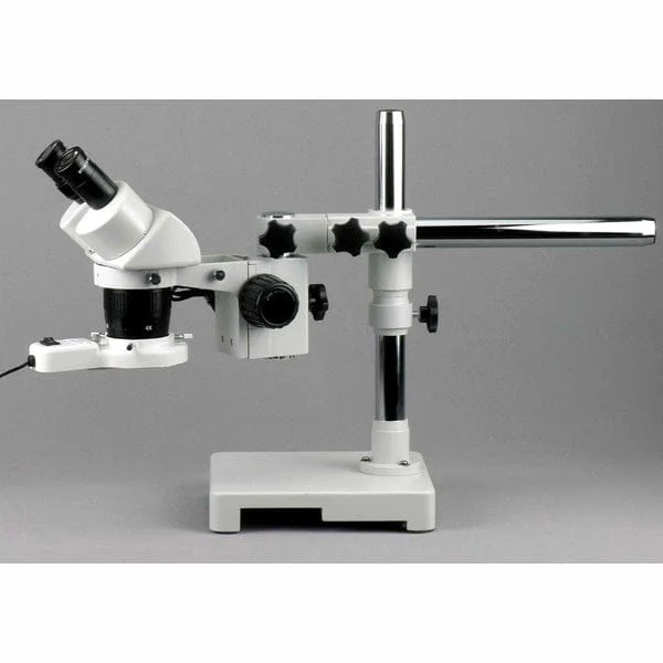 AmScope SW-3B Series Binocular Stereo Microscope 5X-10X-15X-30X Magnification on Single-Arm Boom with Ring Light - Image 2