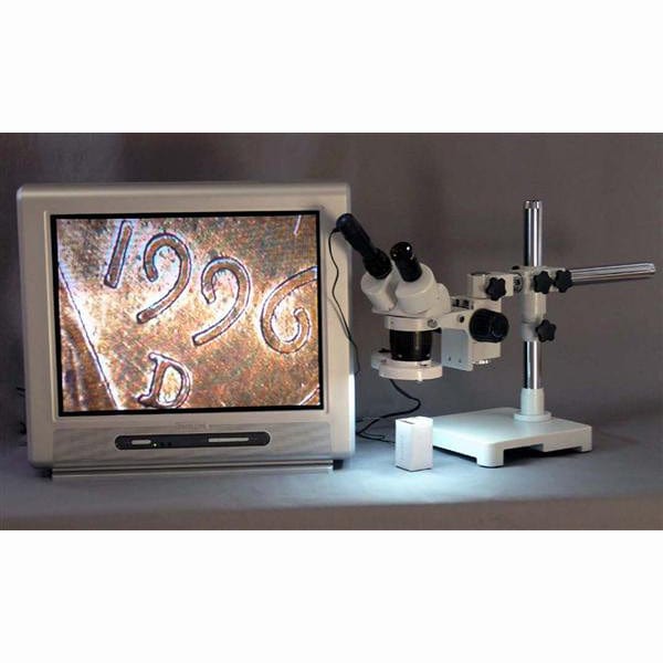 AmScope SW-3 Series Binocular Stereo Microscope 10X-15X-30X-45X Magnification on Single-Arm Boom with Ring Light - Image 4