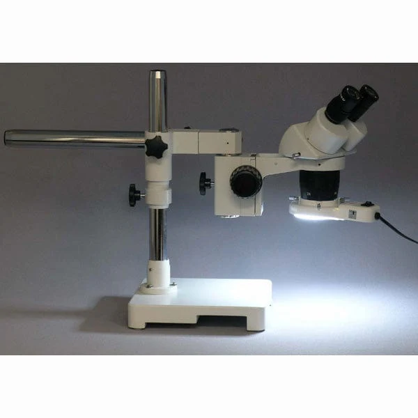 AmScope SW-3 Series Binocular Stereo Microscope 10X-20X-30X-60X Magnification on Single-Arm Boom with Ring Light - Image 3