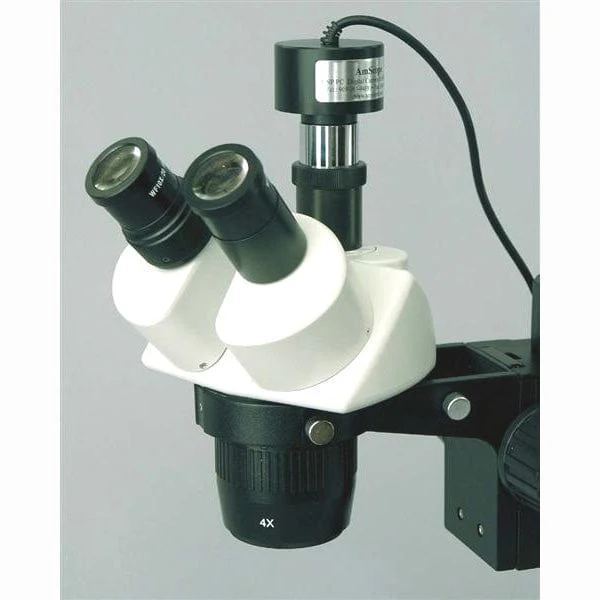 AmScope SW-3 Series Trinocular Stereo Microscope 5X-10X-15X-30X Magnification on Single-Arm Boom Stand with 1.3MP Digital Camera - Image 3