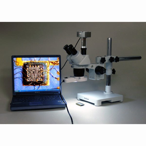 AmScope SW-3 Series Trinocular Stereo Microscope 20X & 40X Magnification on Single Arm Boom Stand with Fluorescent Light and 5MP Camera - Image 6
