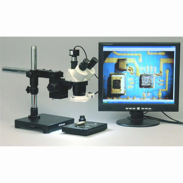AmScope SW-3 Series Trinocular Stereo Microscope 20X-40X-80X Magnification on Single Arm Boom Stand with 1.3MP Digital Camera - Image 4