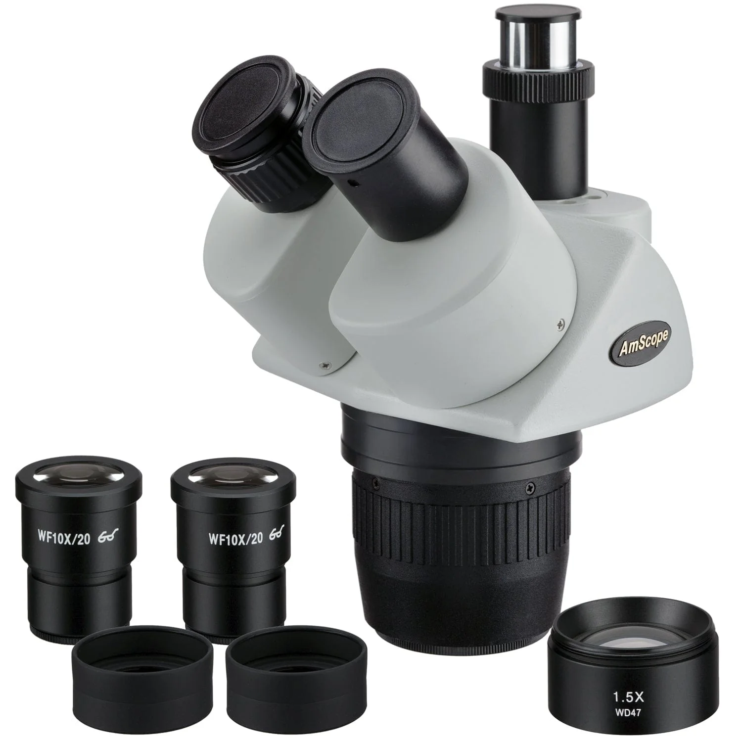 AmScope 20X-60X Magnification Super Widefield Stereo Trinocular Microscope Head