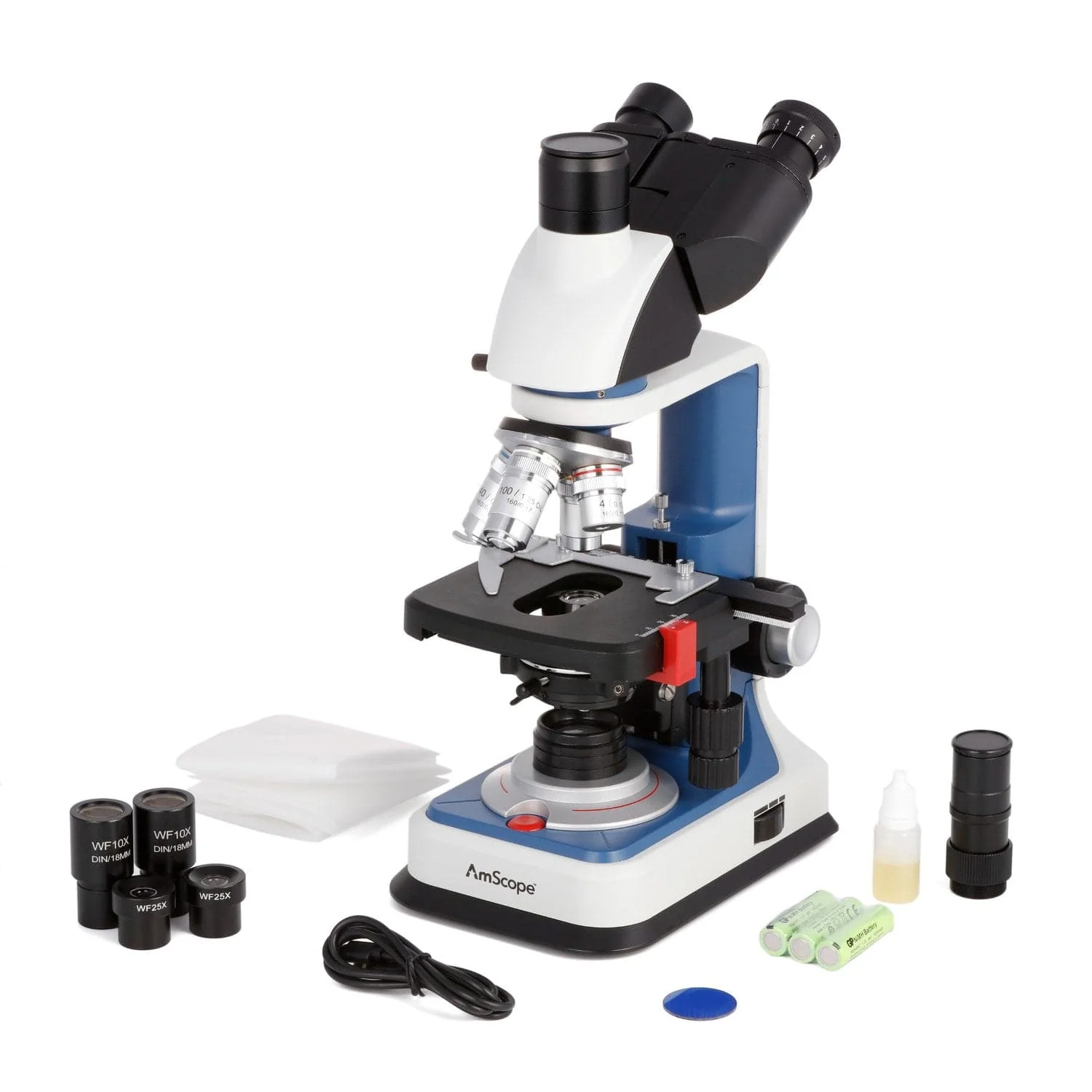 AmScope T120C-R Series USB-C Rechargeable Student Trinocular Compound Microscope 40X-2500X - Image 9