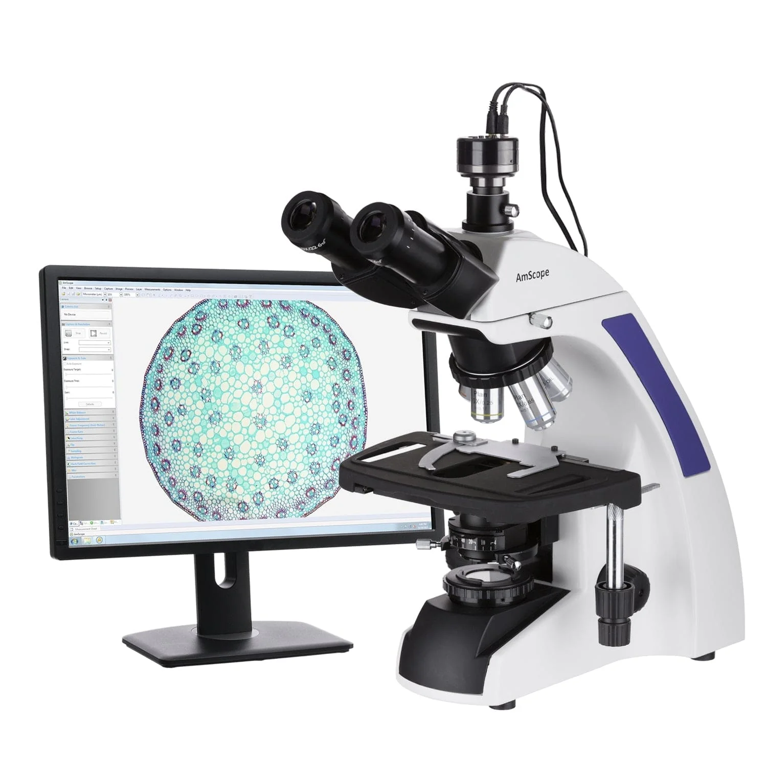 AmScope T720 Series Laboratory Plan Infinity Kohler Trinocular Compound Microscope 40X-1500X Magnification with HD Recording Camera