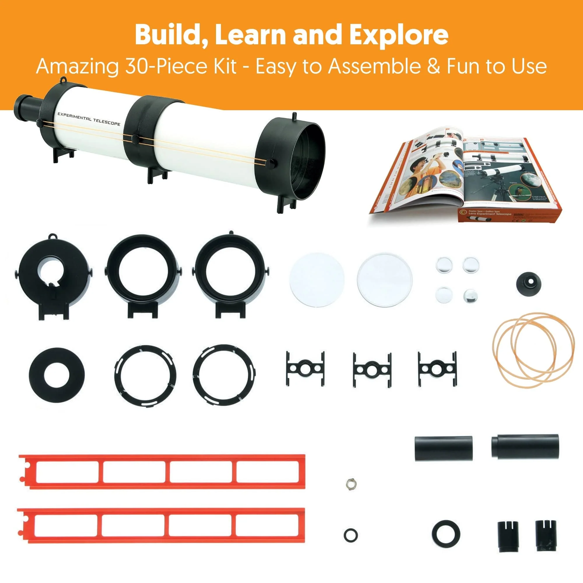 IQCREW® By AmScope Kids Build and Learn Optical Experiment Telescope Kit and Science Guide - Image 3