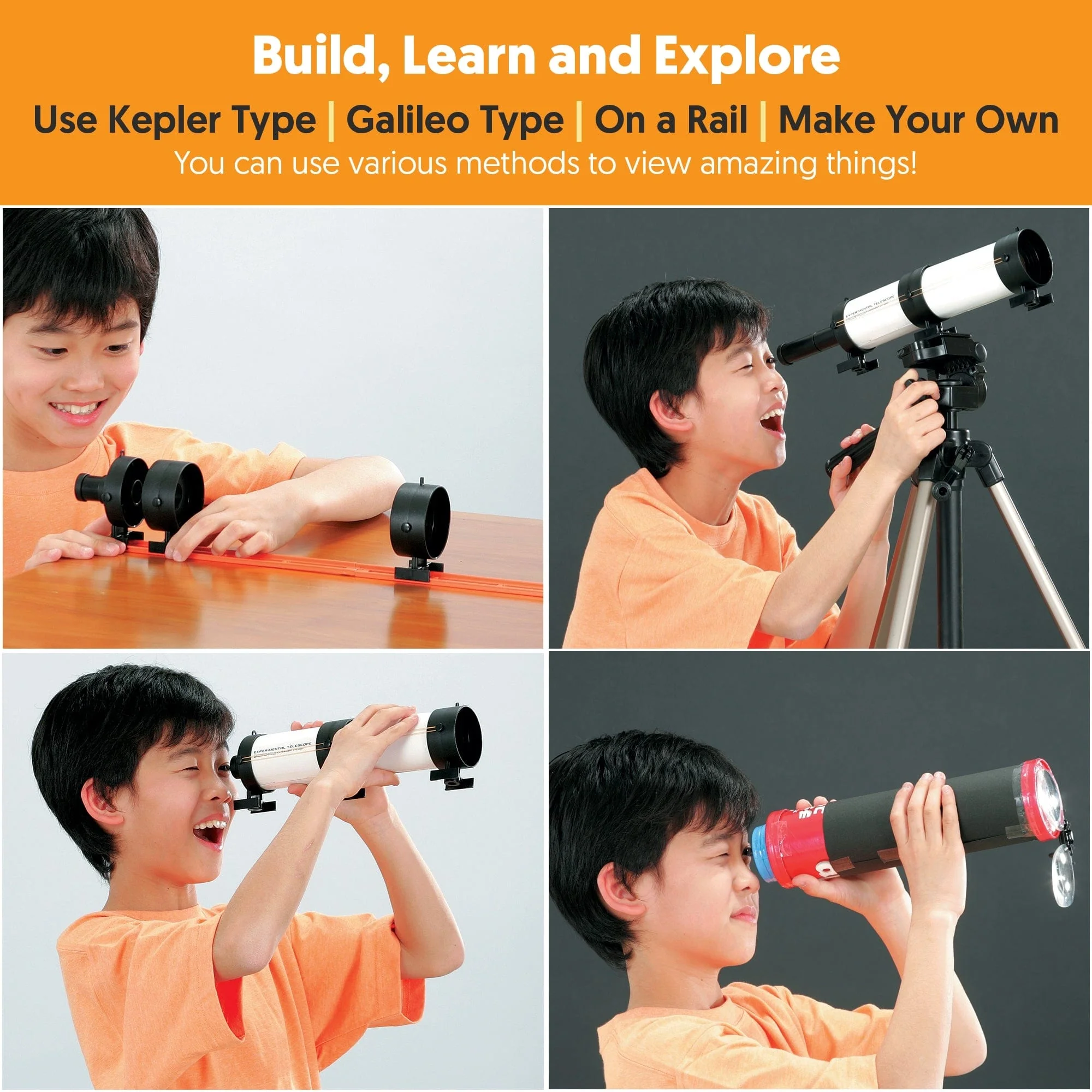 IQCREW® By AmScope Kids Build and Learn Optical Experiment Telescope Kit and Science Guide - Image 5