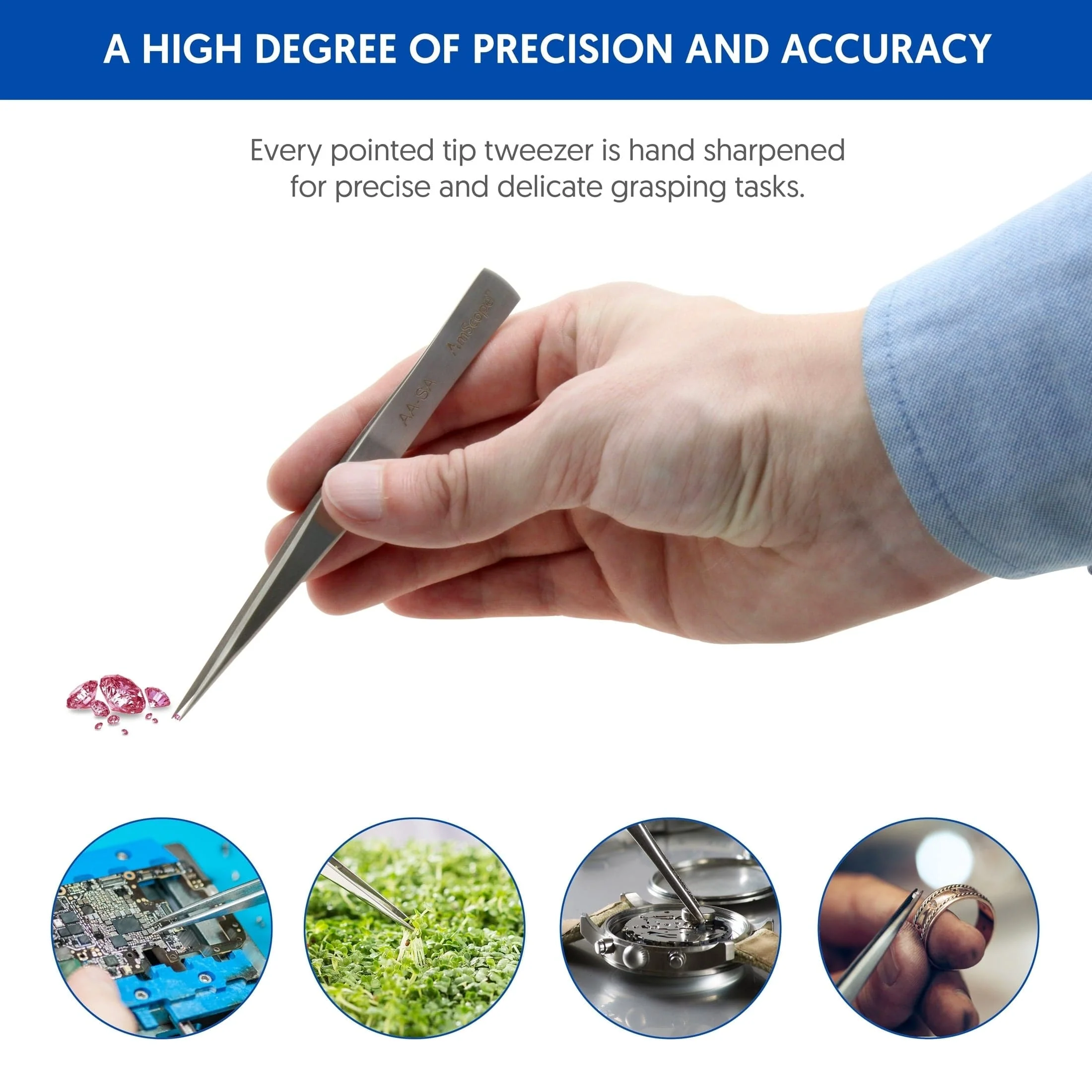 AmScope High Precision 5-inch Straight Precise Tip Tweezers - Image 3