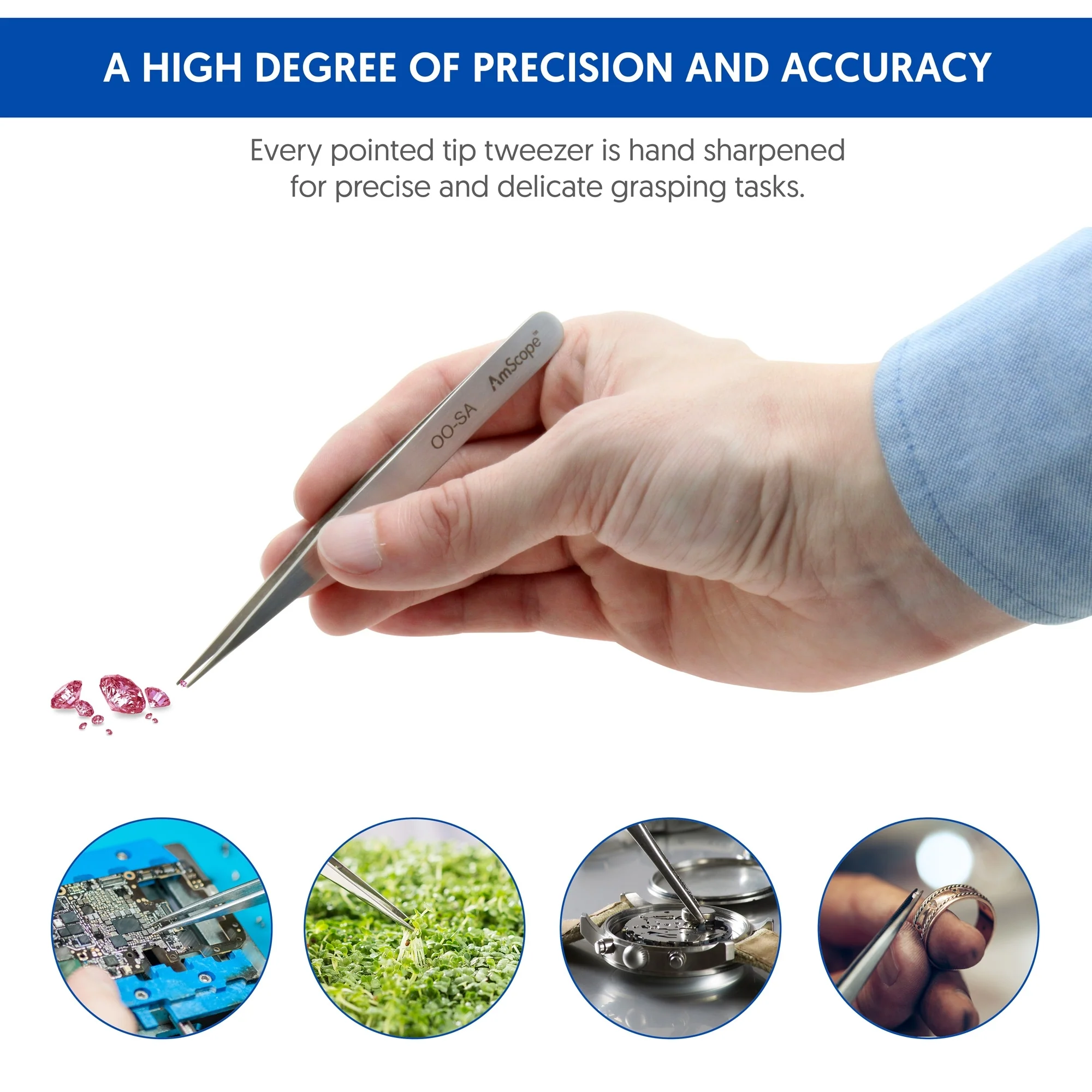 AmScope High Precision 4 1/2 in. Straight Flat Edge Tweezers - Image 3