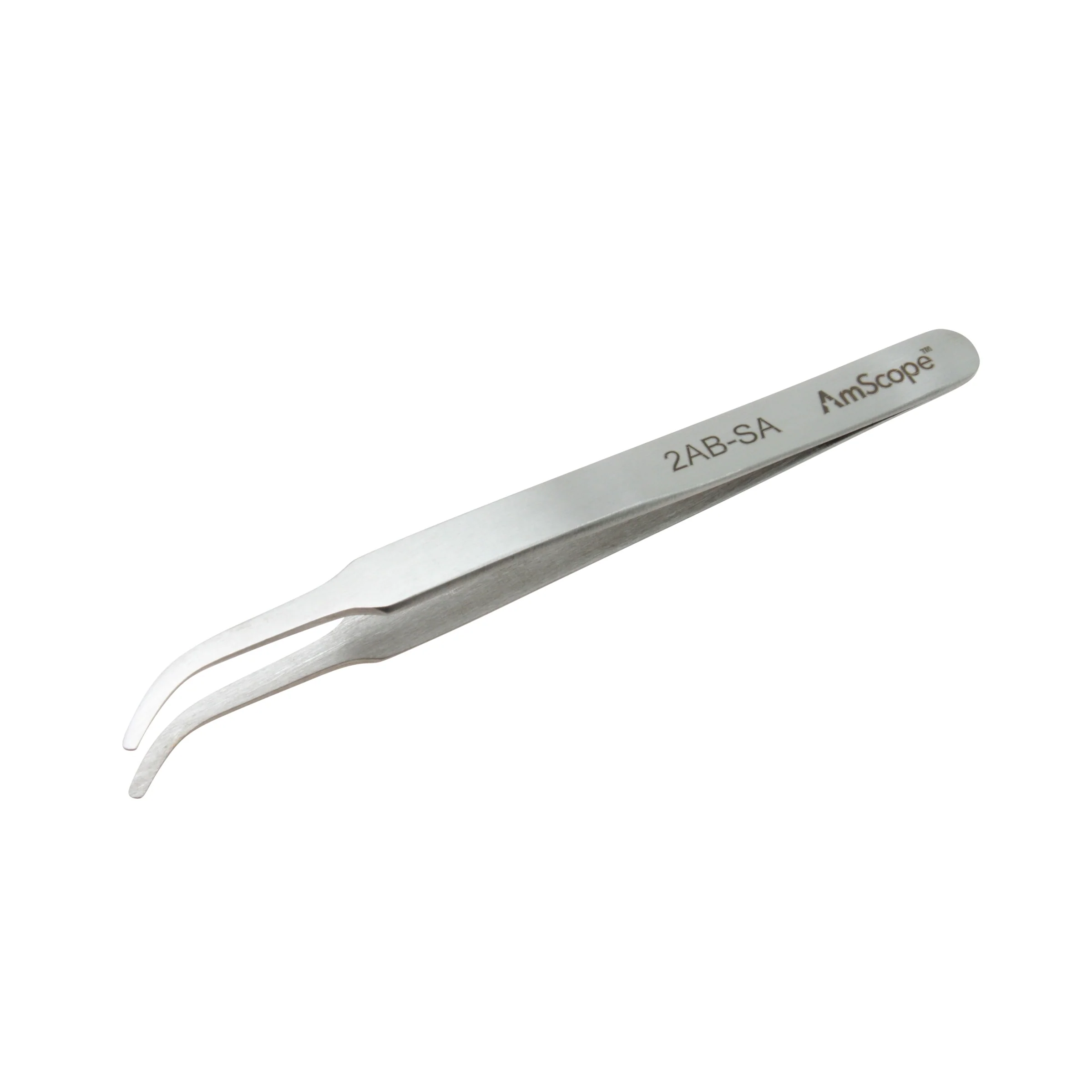 AmScope High Precision 4 1/2 in. Curved Flat Tip Tweezers