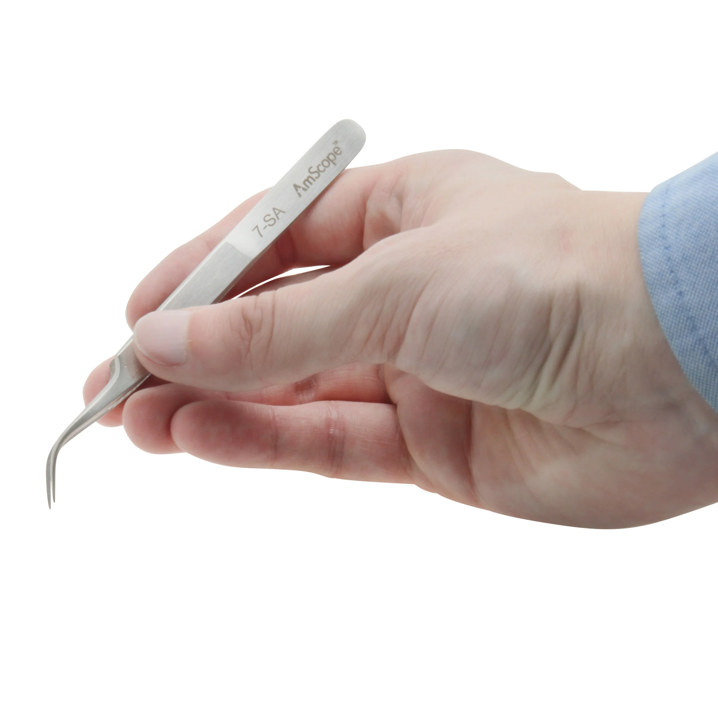 AmScope High Precision 4 3/4 in. Curved Fine Tip Tweezers - Image 2