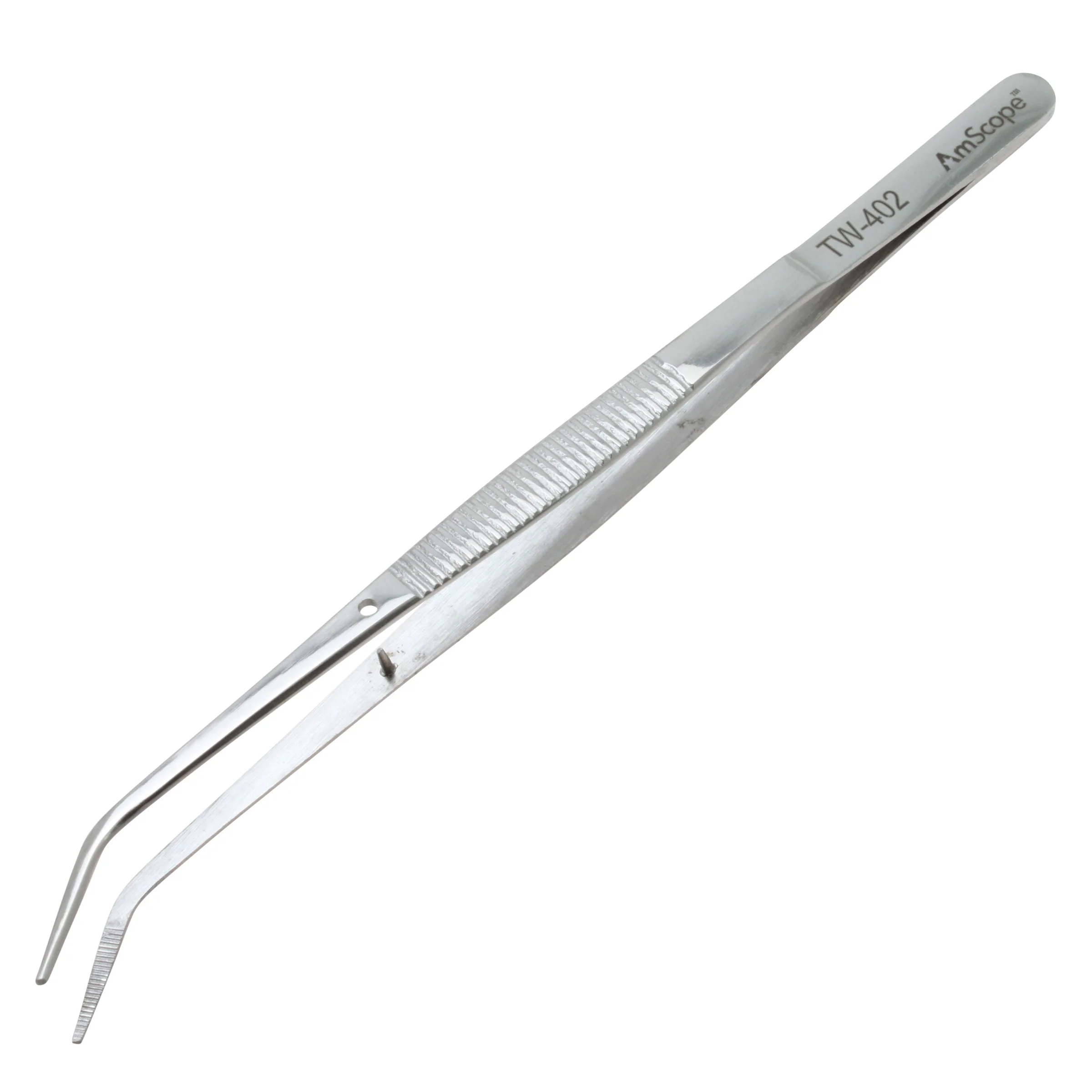 AmScope 6 in. Curved Serrated Tip College Forceps with Alignment Pin