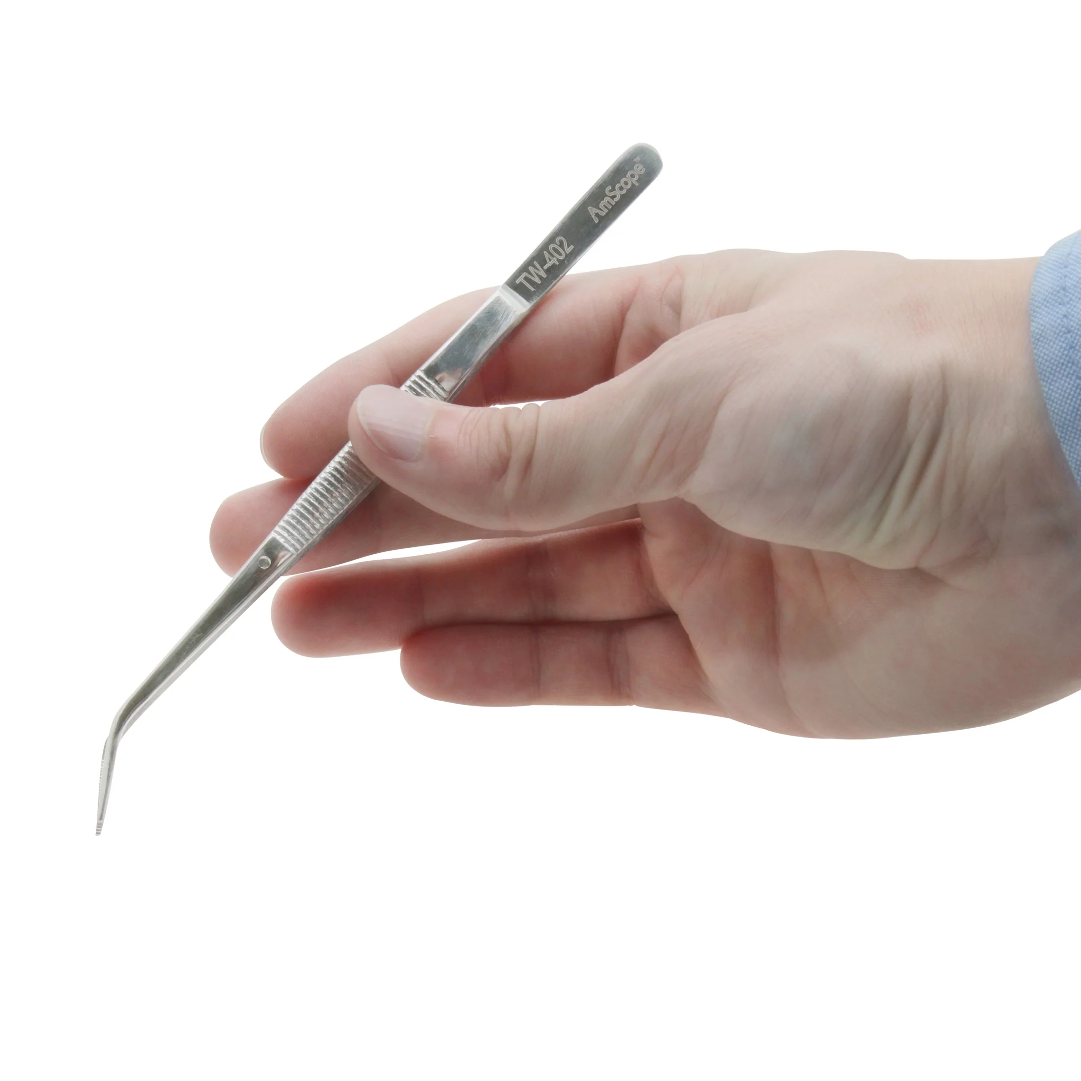 AmScope 6 in. Curved Serrated Tip College Forceps with Alignment Pin - Image 3