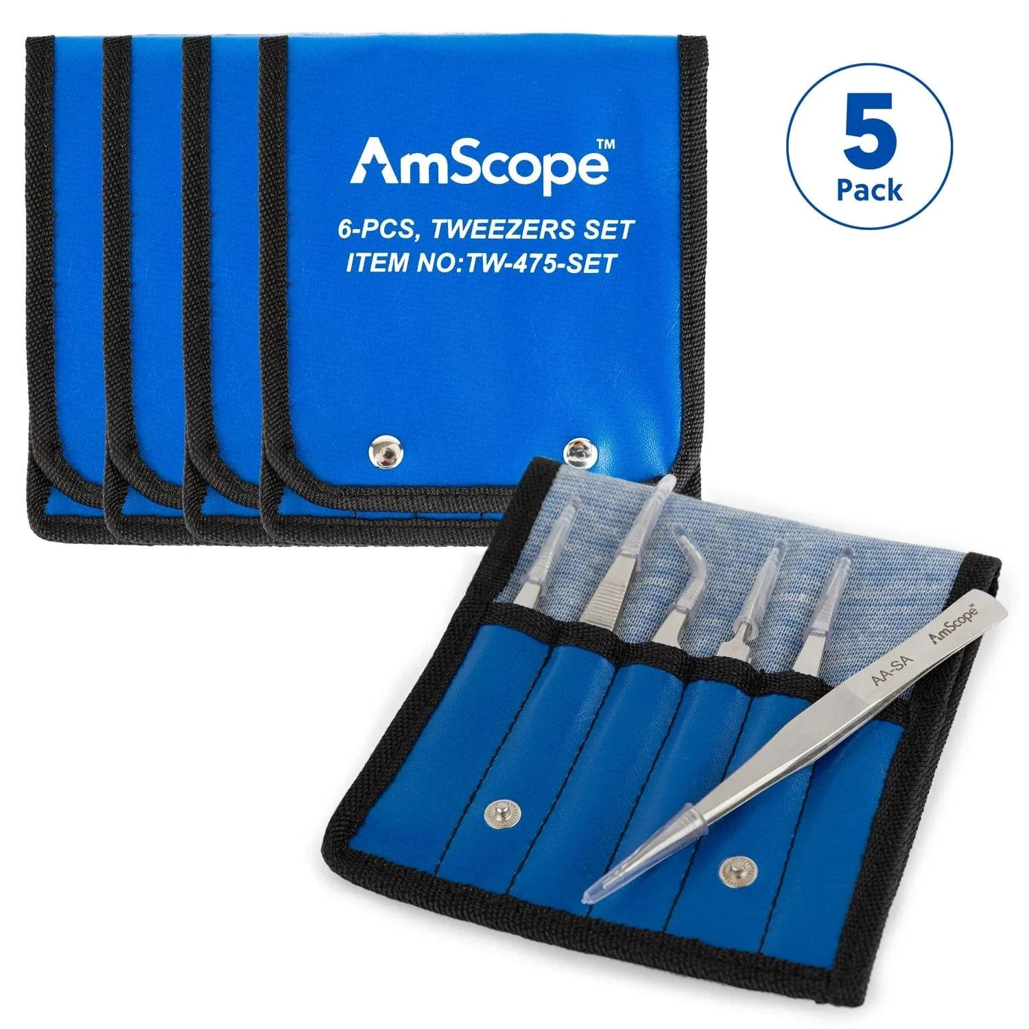 AmScope High Precision Tweezers 6 Piece Set In Vinyl Pouch - Image 6