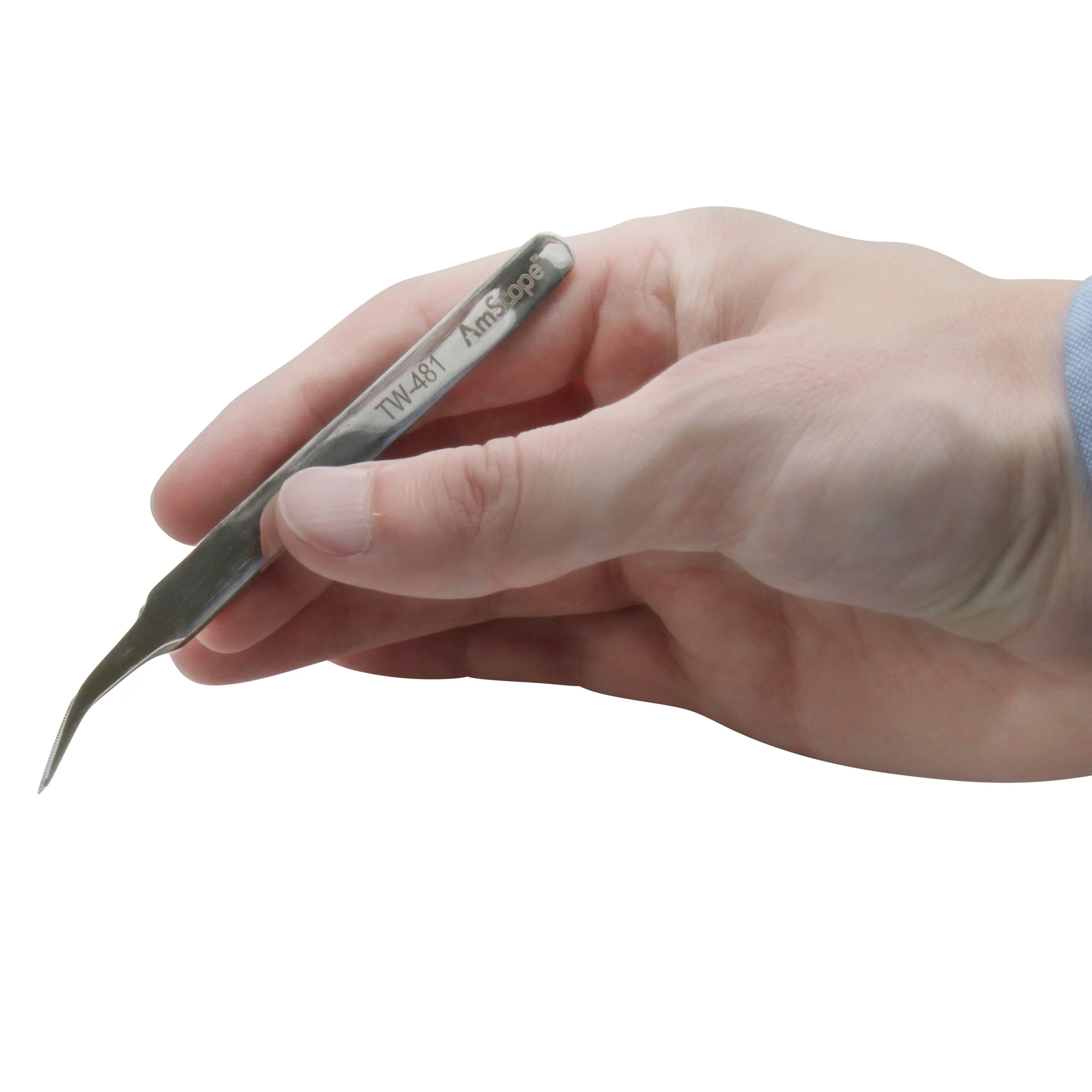 AmScope 4 3/8 in. General Purpose Curved Serrated Tip Tweezers - Image 3
