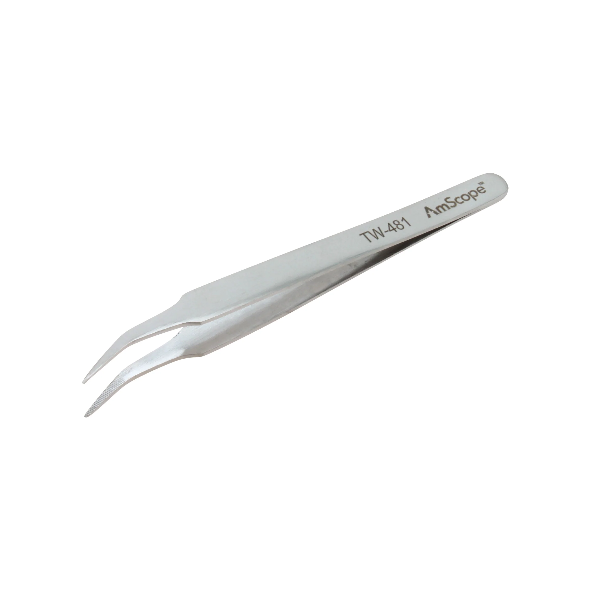 AmScope 4 3/8 in. General Purpose Curved Serrated Tip Tweezers - Image 7