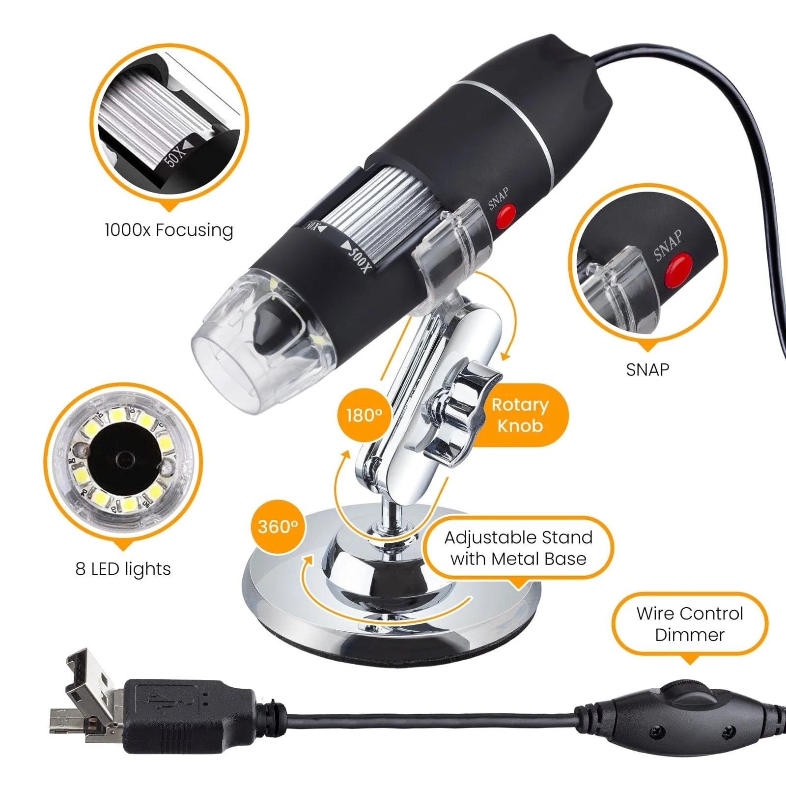 Amscope UWT500-CB-12A-NGRK-TW Digital Compound Microscope for Kids – Up to 200X LED Illumination LCD Screen, Photo & Video Capture, STEM Learning - Image 2