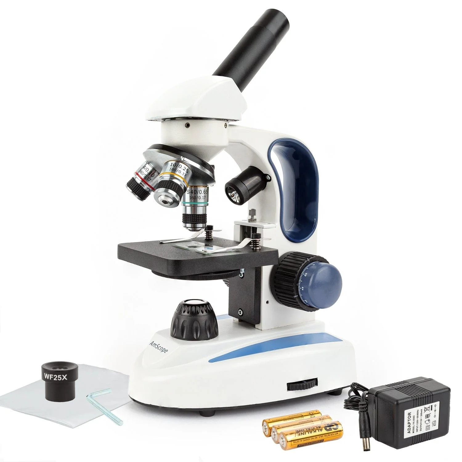 AmScope M158 Series Cordless LED Metal Frame Compound Microscope Value Bundle 40X-1000X Magnification with Course and Fine Focus, 5MP Digital Camera, 50-Piece Prepared Slides Set, and 3-Piece Precision Tweezers Set - Image 5