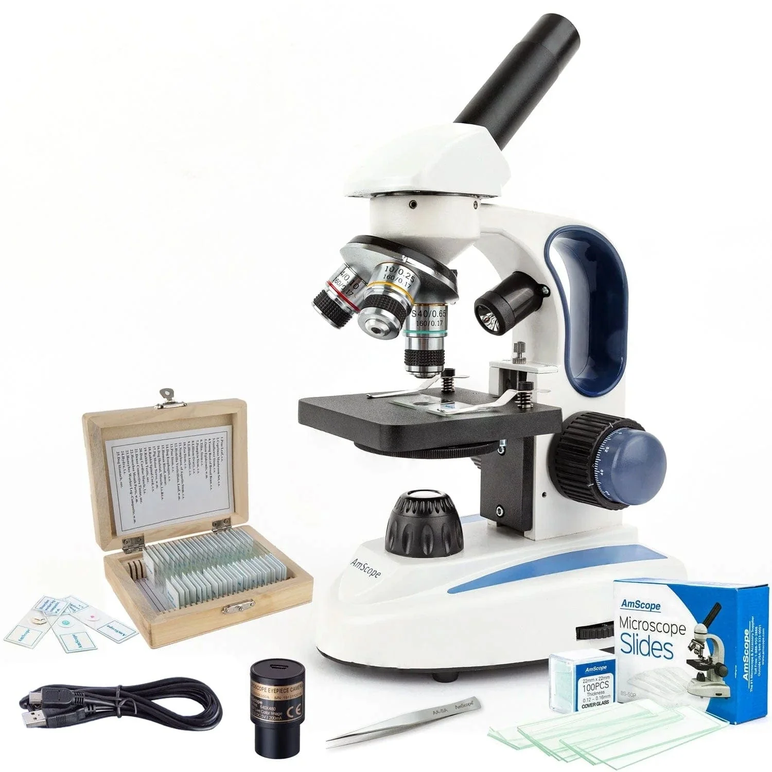 Amscope VB-M158C-2L-STR Monocular Compound Microscope for Kids STEM Education Microscopes, Student Lab Microscopes, Biological Science Microscopes
