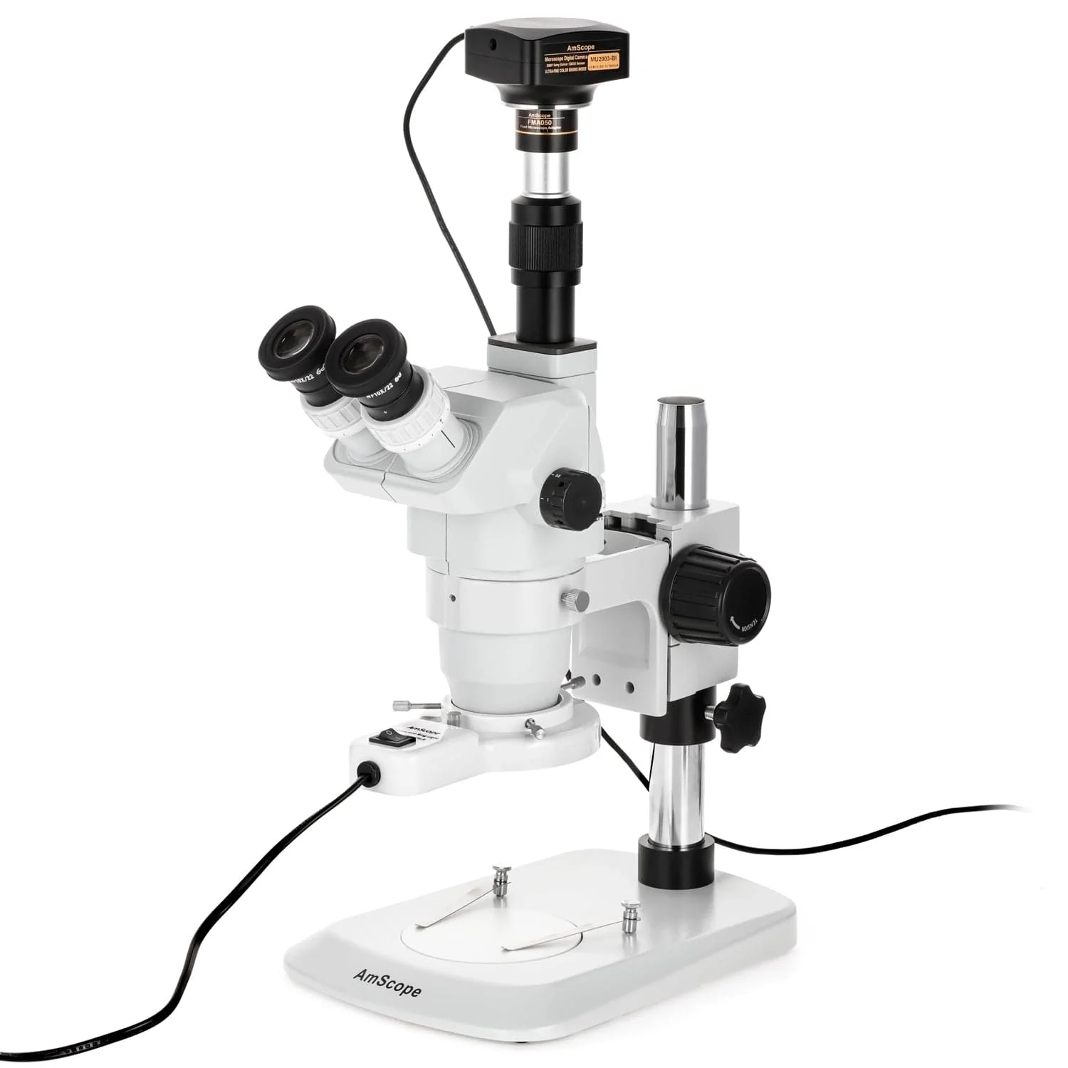 AmScope ZM-1 Series Zoom Trinocular Stereo Microscope 6.7X-45X Magnification on Compact Table Stand - Image 4