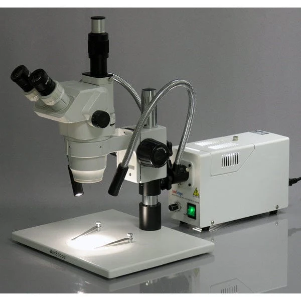 AmScope ZM-1 Series Circuit Inspection Zoom Trinocular Stereo Microscope 2X-225X Magnification on XL Pillar Stand with 9MP Digital Camera and Fiber-Optic Dual-Gooseneck Light - Image 4