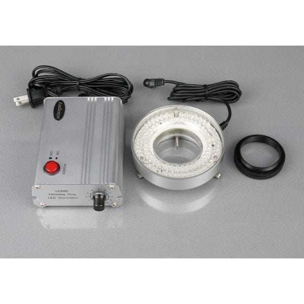 AmScope ZM-1 Series Zoom Trinocular Stereo Microscope 3.35X-90X Magnification on Pillar Stand with 80-LED Aluminum Ring Light - Image 3