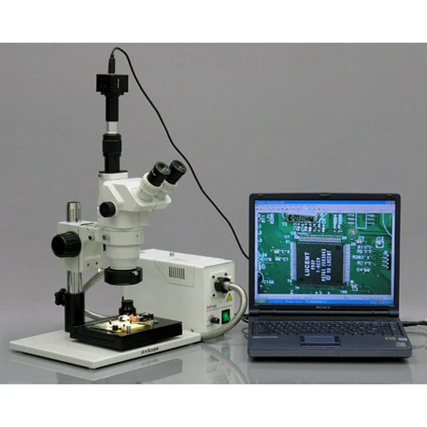 AmScope ZM-1 Series Zoom Industrial Inspection Trinocular Stereo Microscope 3.35X-90X Magnification on Pillar Stand with 1.3MP Digital Camera - Image 2