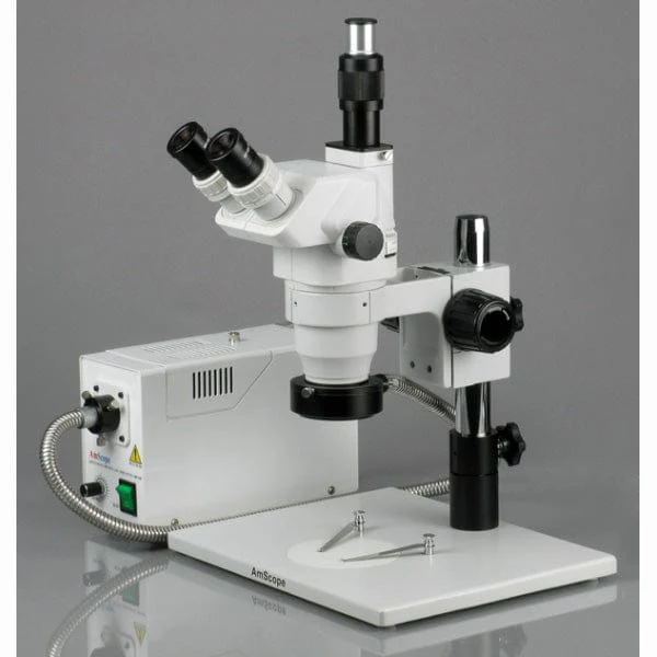AmScope ZM-1 Series Ultimate Zoom Trinocular Stereo Microscope 3.35X-180X Magnification on Pillar Stand with 1.3MP Camera and Fiber Ring Light - Image 2